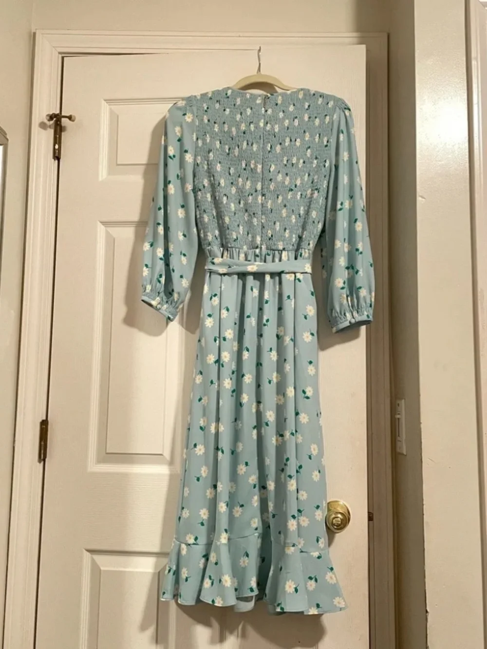 Kate Spade Dancing Asters Daisy Blue Smocked Midi Dress 6 Medium